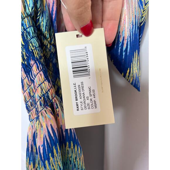 NWT Ramy Brook Georgiana Sleeveless Halter Mini Dress Blue Multicolor Size: XS - Picture 5 of 8